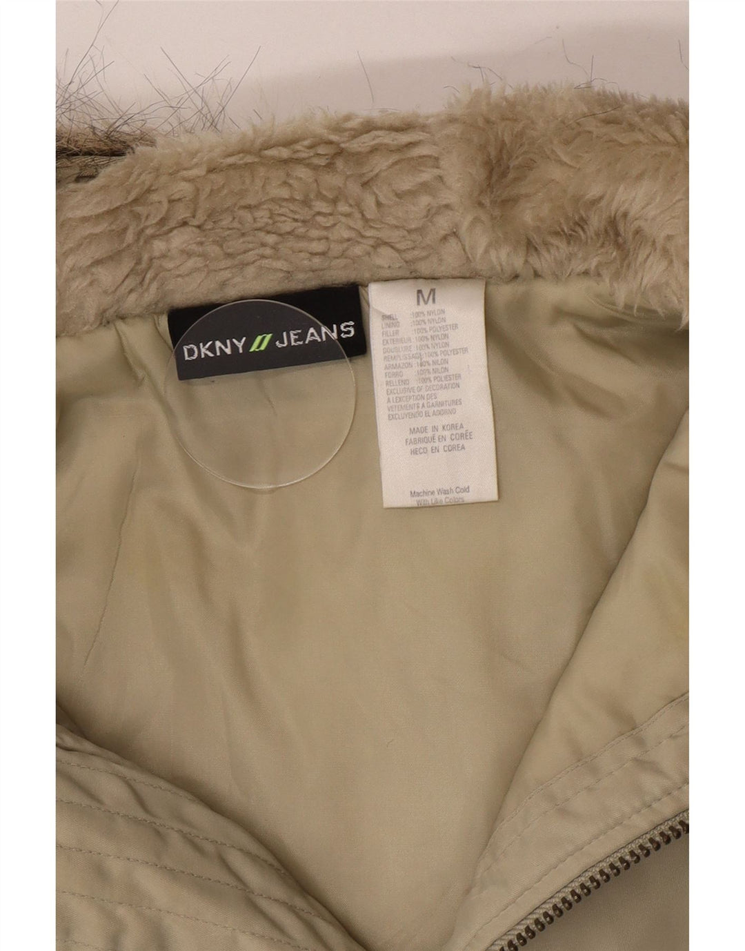 Giacca a vento con cappuccio da donna Dkny UK 14 nylon kaki medio