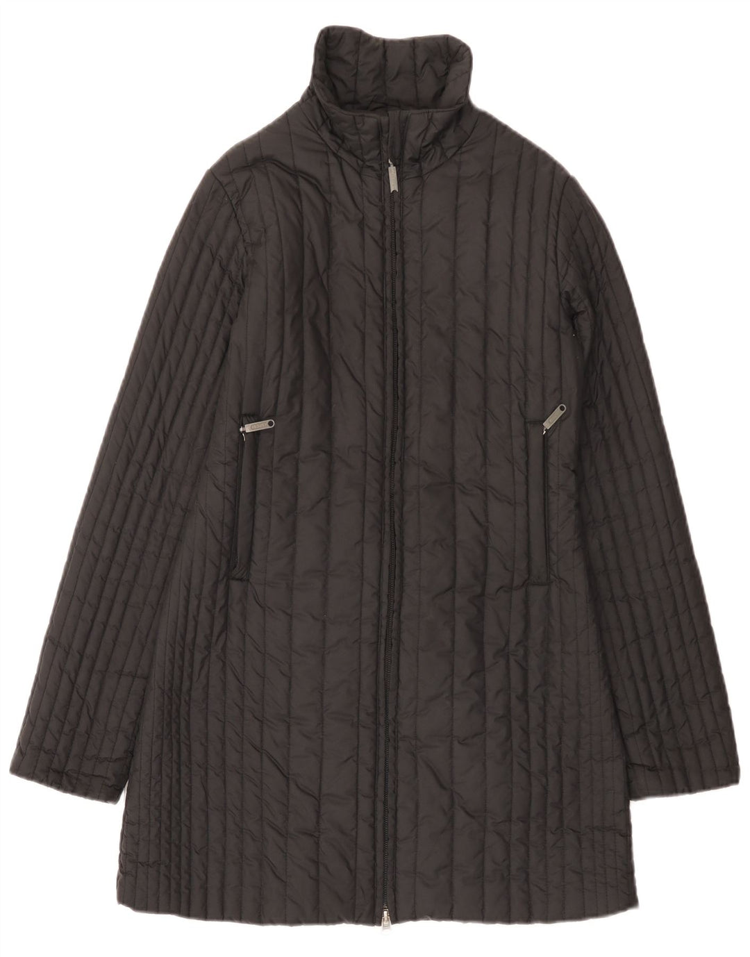 Cappotto imbottito da donna vintage UK 10 piccolo poliestere nero