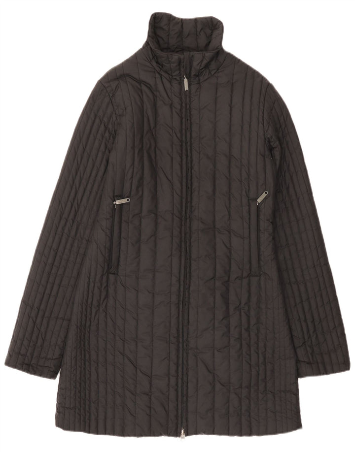 Cappotto imbottito da donna vintage UK 10 piccolo poliestere nero