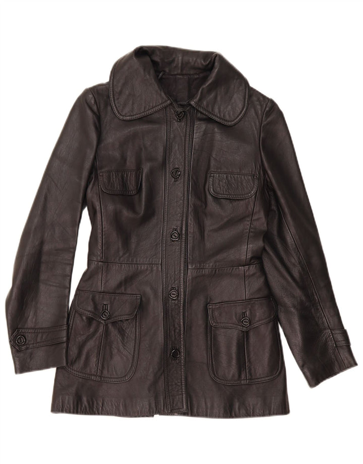 Giacca in pelle vintage da donna UK 8 piccola nera