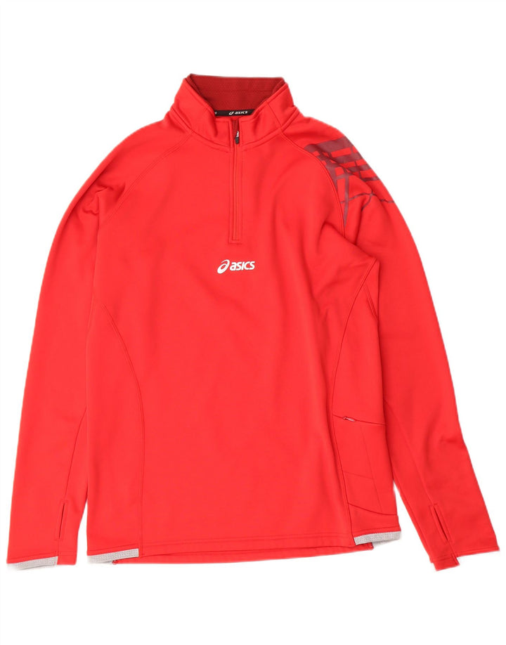 ASICS Uomo Zip Collo Pullover Tuta Top Piccolo Rosso Poliestere Sportivo