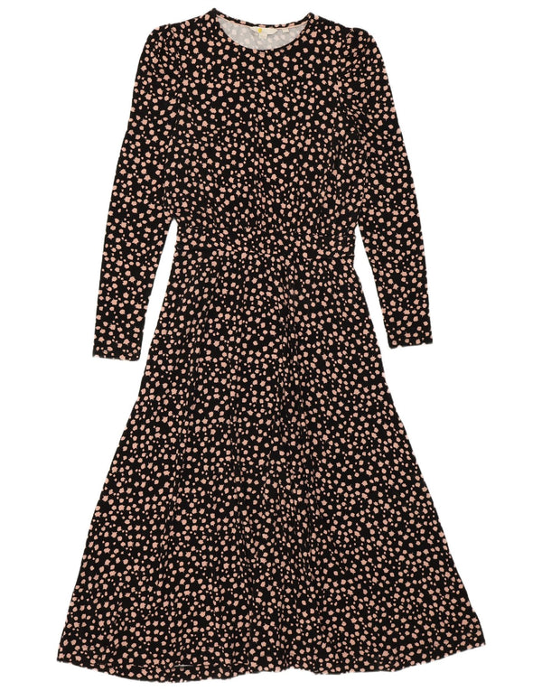 Abito lungo a maniche lunghe da donna Boden UK 10 Piccolo viscosa floreale nera