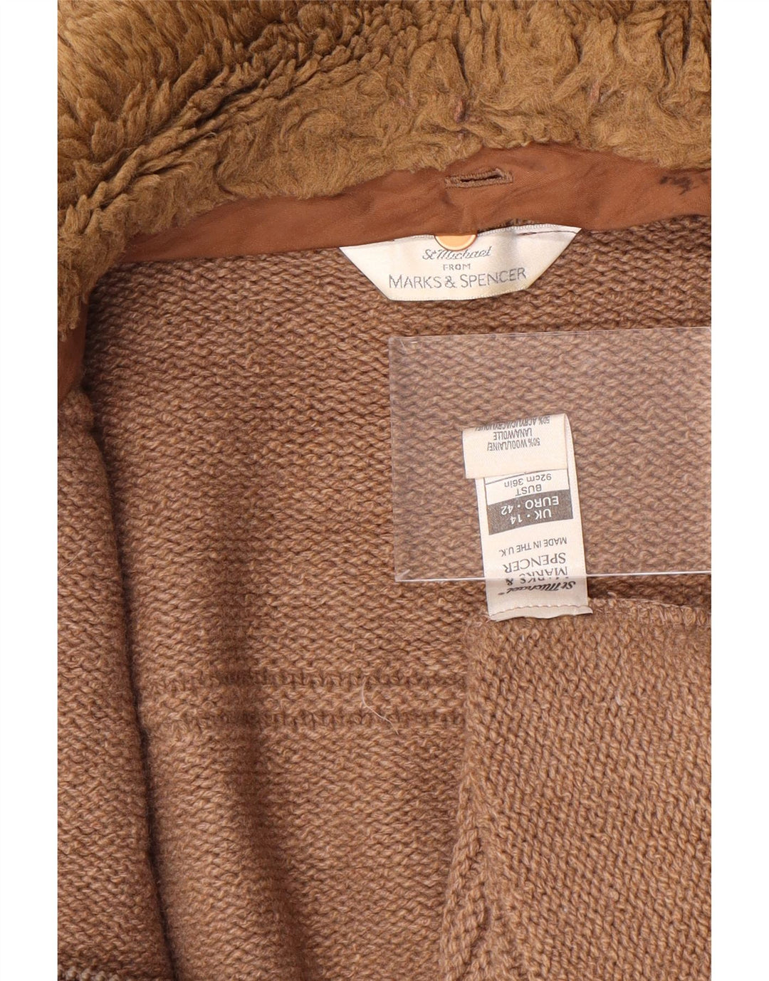 Maglione cardigan da donna Marks & Spencer SUK 14 lana marrone medio