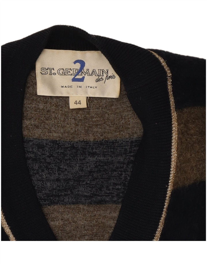 Maglione cardigan da donna vintage IT 44 a righe marrone medio