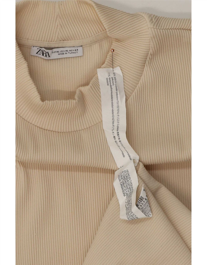 Top Zara da uomo a maniche lunghe XL in poliestere beige