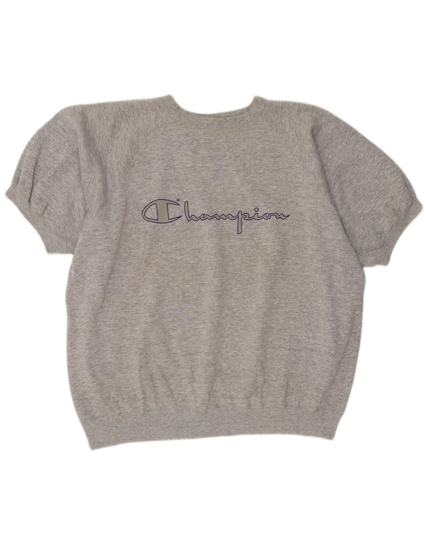 Felpa Champion da uomo con grafica a maniche corte, maglione XL, cotone chiazzato grigio