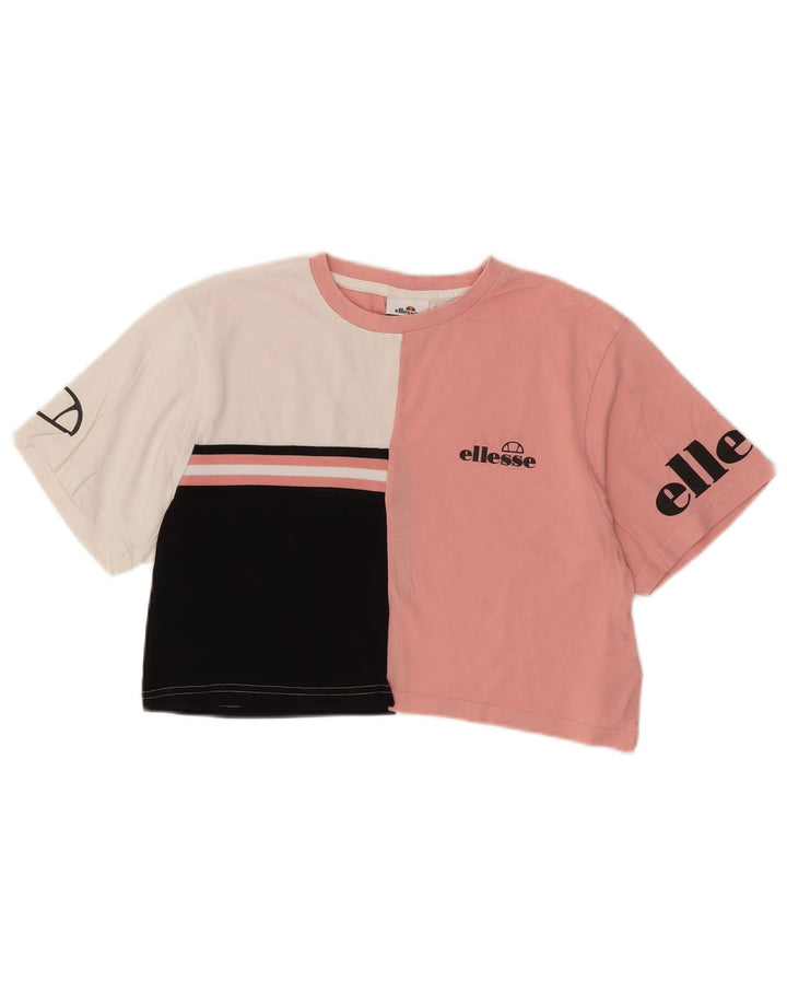 ELLESSE Womens Graphic T-Shirt Top UK 10 Small  Multicoloured Colourblock
