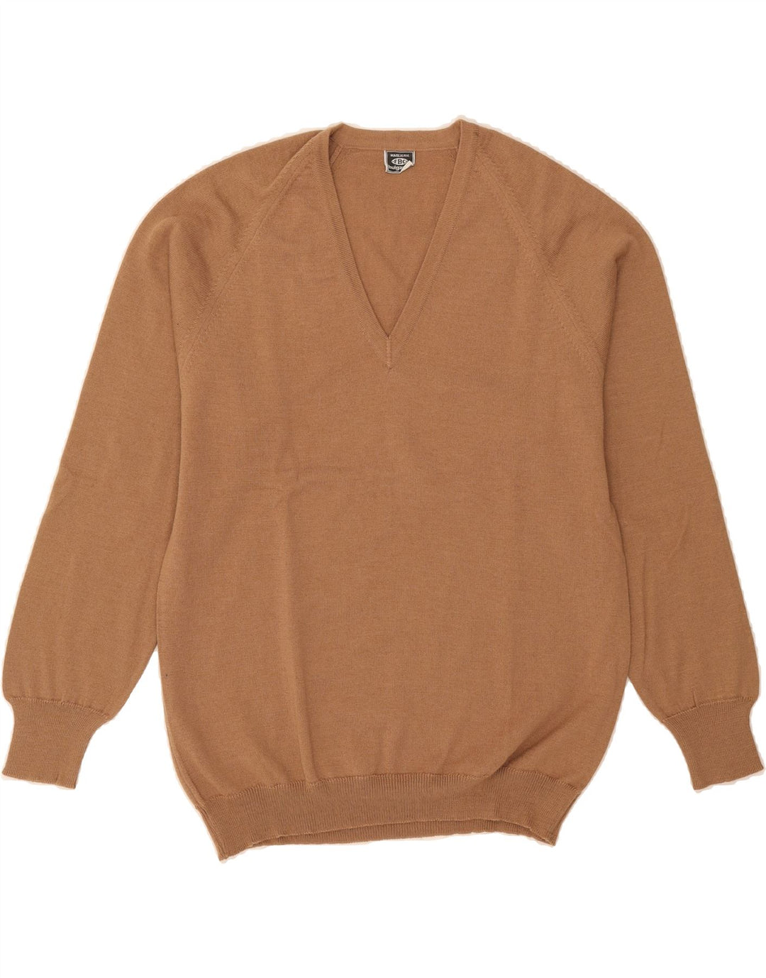 VINTAGE Mens V-Neck Jumper Sweater Medium Brown Acrylic Vintage Vintage and Second-Hand Vintage from Messina Hembry 