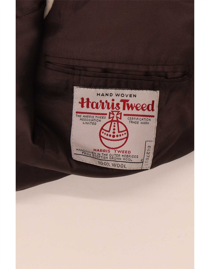 Giacca blazer da uomo a 2 bottoni Harris Tweed UK 40 grande lana a spina di pesce marrone