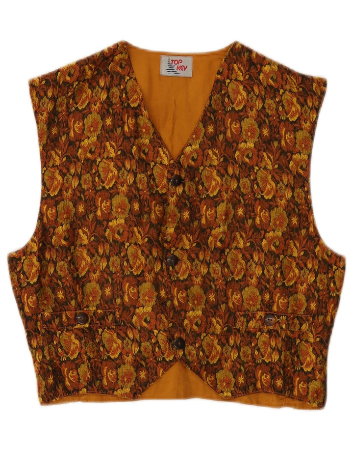 Gilet Vintage da Donna IT 40 Piccolo Marrone Floreale