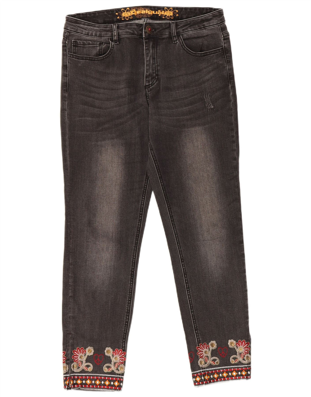 Jeans dritti da donna Desigual W32 L28 Grigio floreale