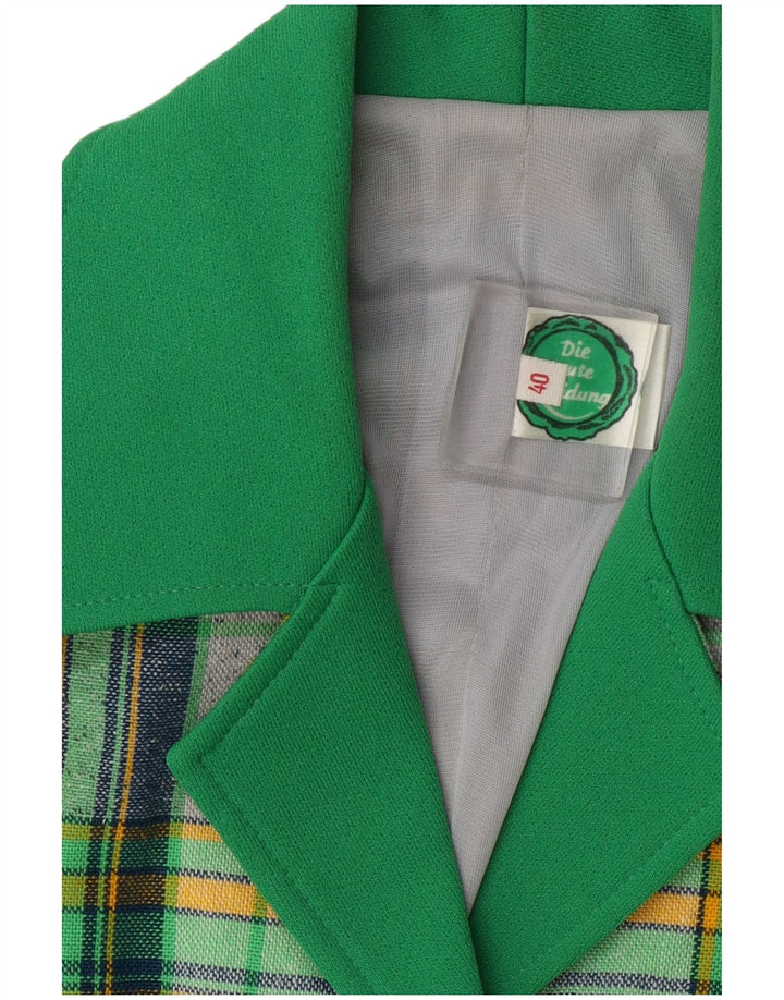 Camicetta vintage da donna a maniche corte IT 40 piccolo poliestere a quadri verdi