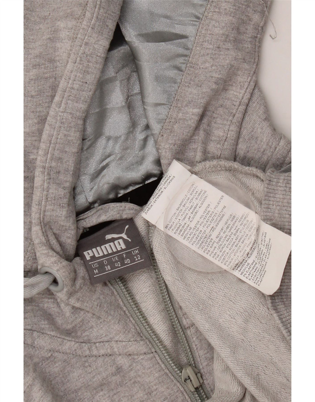 Maglione con cappuccio e zip da donna Puma UK 12 Cotone grigio medio