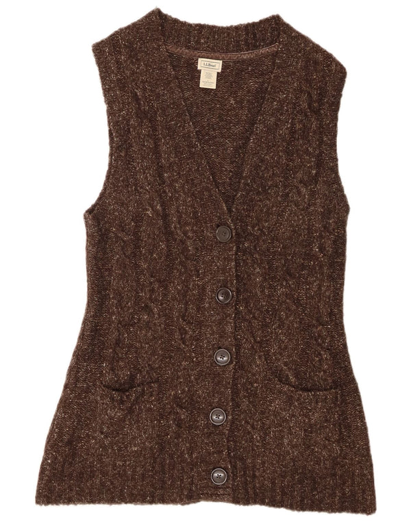 Maglione cardigan senza maniche da donna L.L.Bean UK 16 grande marrone screziato