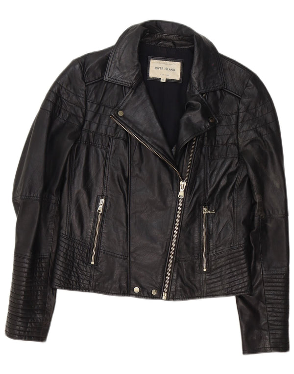 Giacca da motociclista in pelle da donna River Island UK 12 media nera