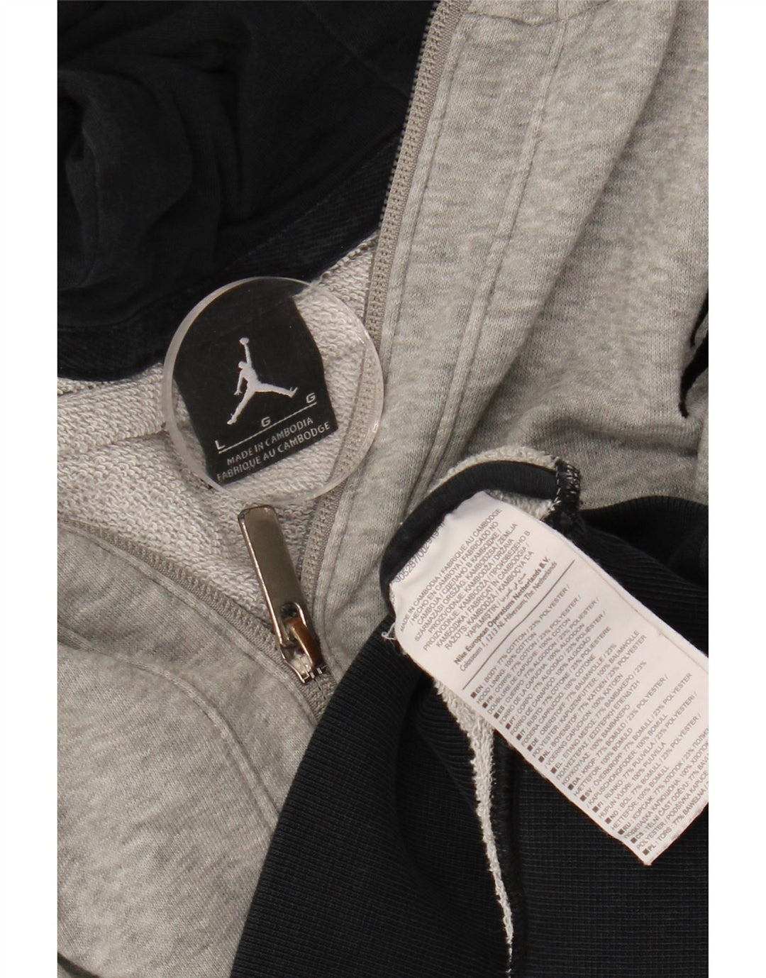 JORDAN Mens Zip Hoodie Sweater Large Grey Colourblock Cotton