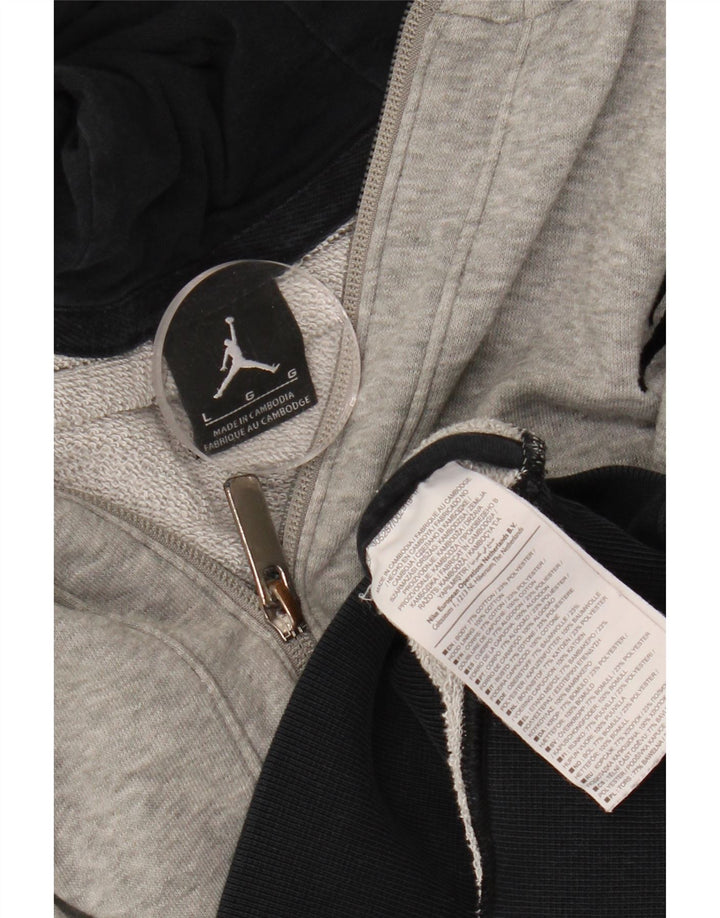 JORDAN Mens Zip Hoodie Sweater Large Grey Colourblock Cotton