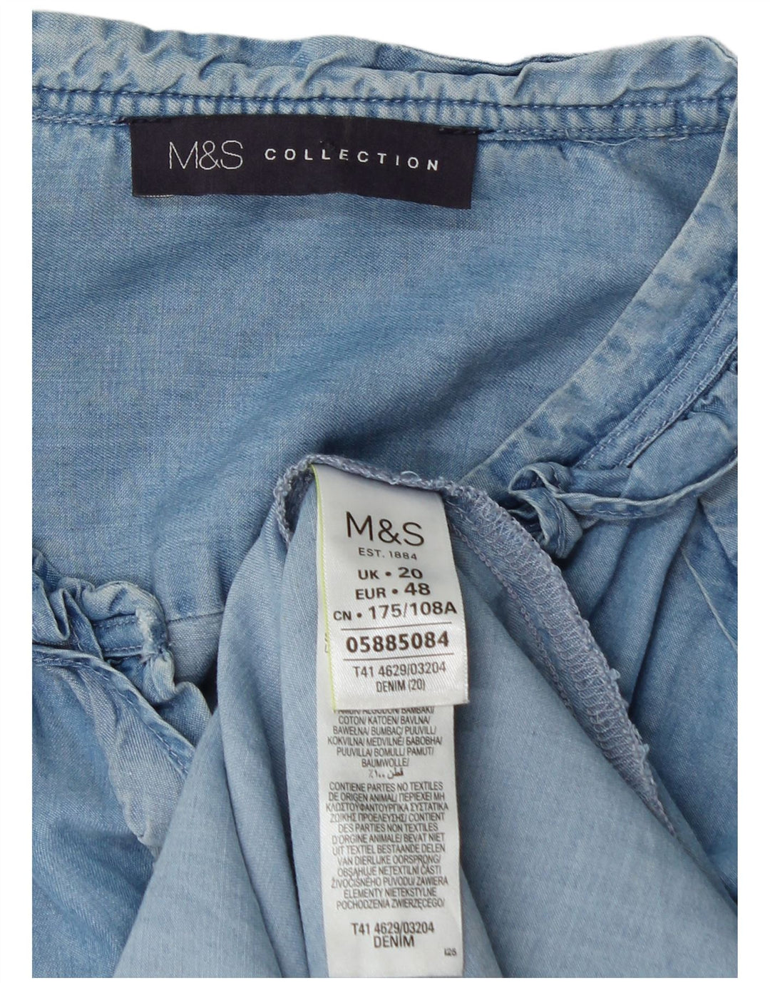 Camicia Marks & Spencer da donna con volant sul davanti UK 20 2XL cotone blu