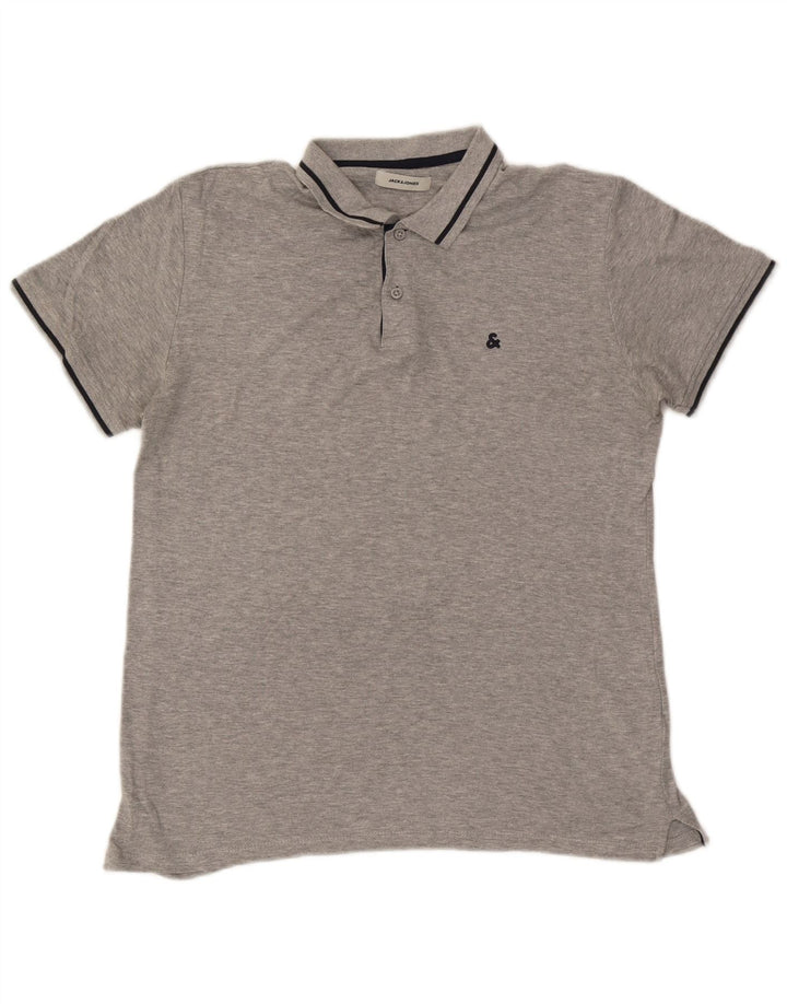 Polo da uomo Jack & Jones in cotone screziato grigio medio
