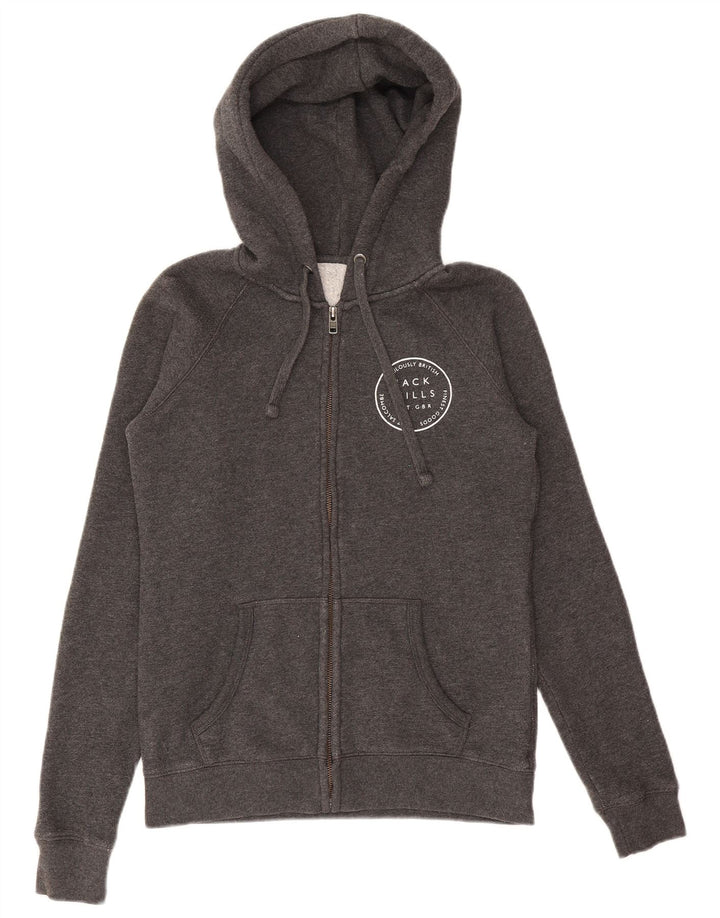 Maglione con cappuccio con zip grafica da donna Jack Wills UK 10 piccolo poliestere grigio