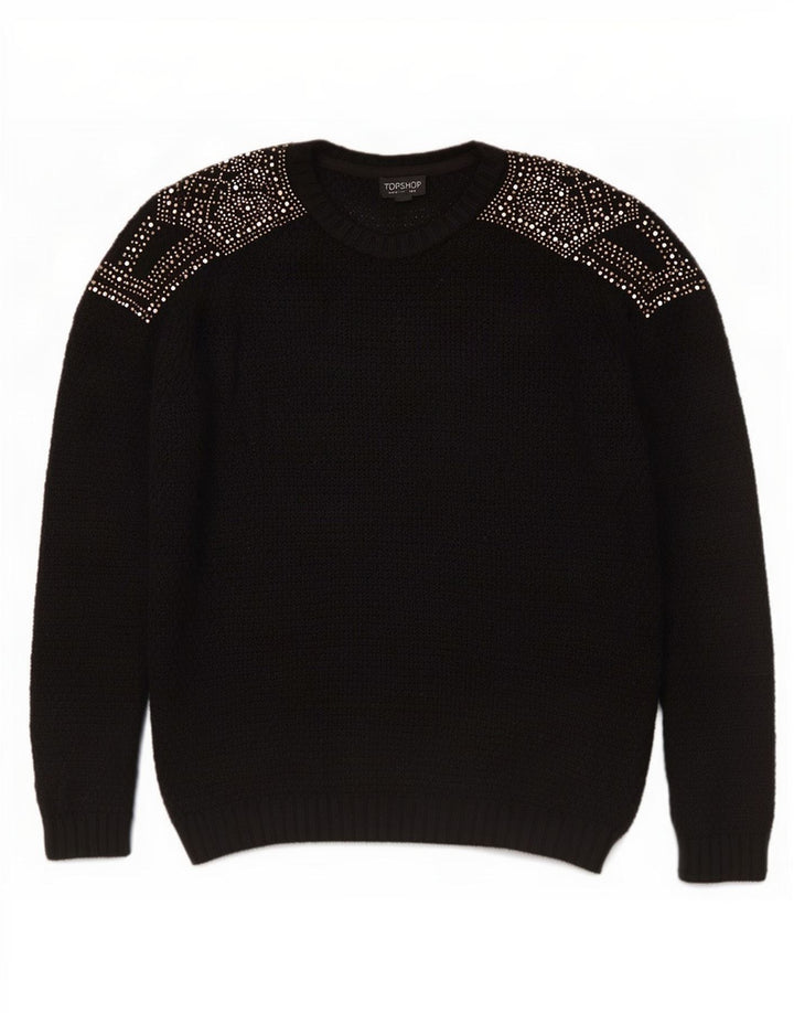 Maglione maglione girocollo da donna Topshop UK 12 viscosa nera media