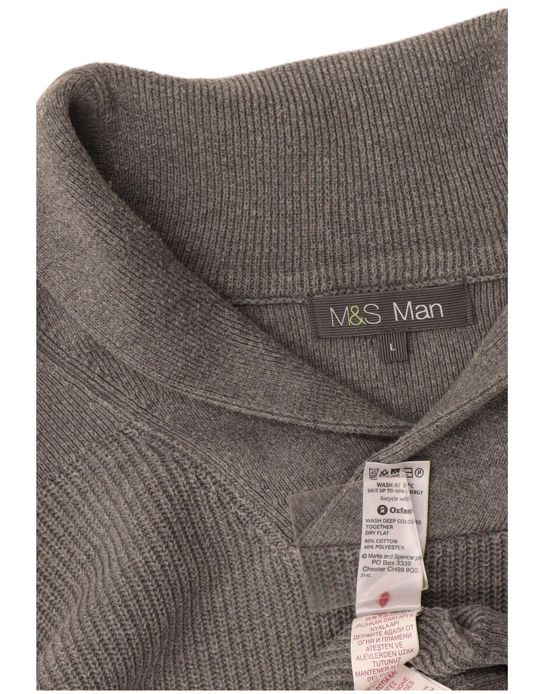 Maglione da uomo Marks & Spencer con collo a scialle, grande cotone grigio