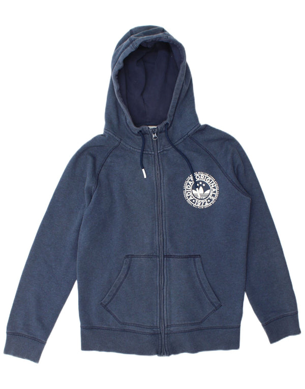 Maglione con cappuccio e zip grafica da donna Adidas UK 14 cotone blu navy medio