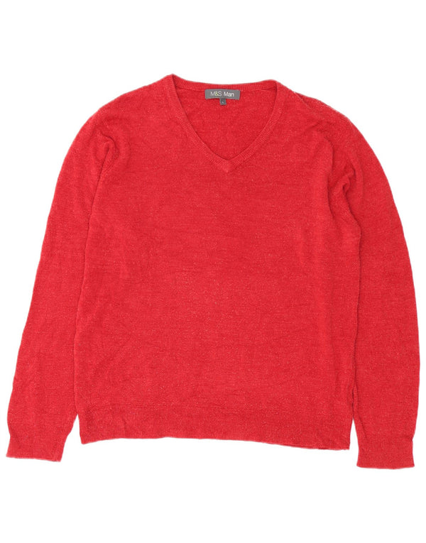 Maglione da uomo con scollo a V Marks & Spencer grande acrilico rosso