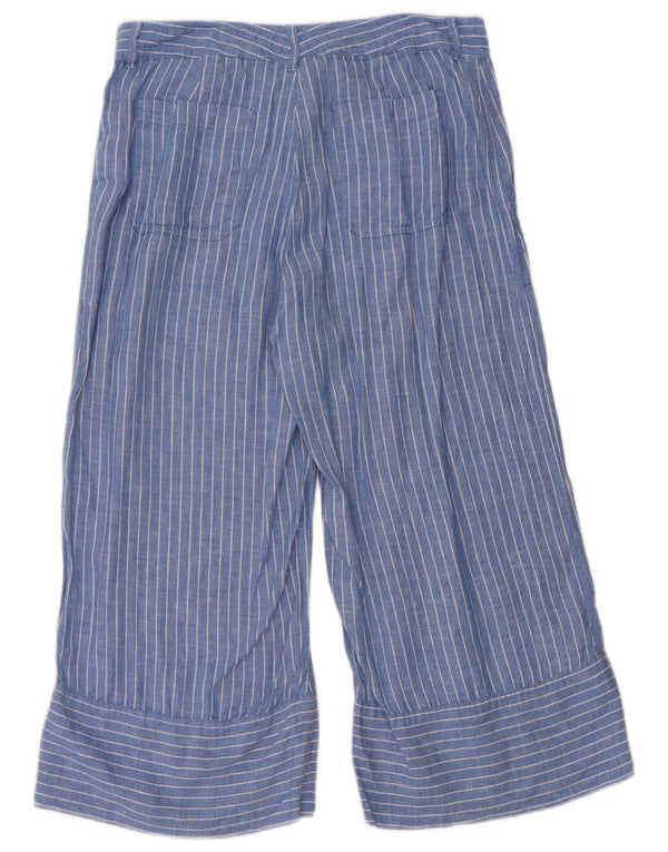 Ralph Lauren Womens Wide Leg Capri Trousers W32 L23 Blue Pinstripe Linen