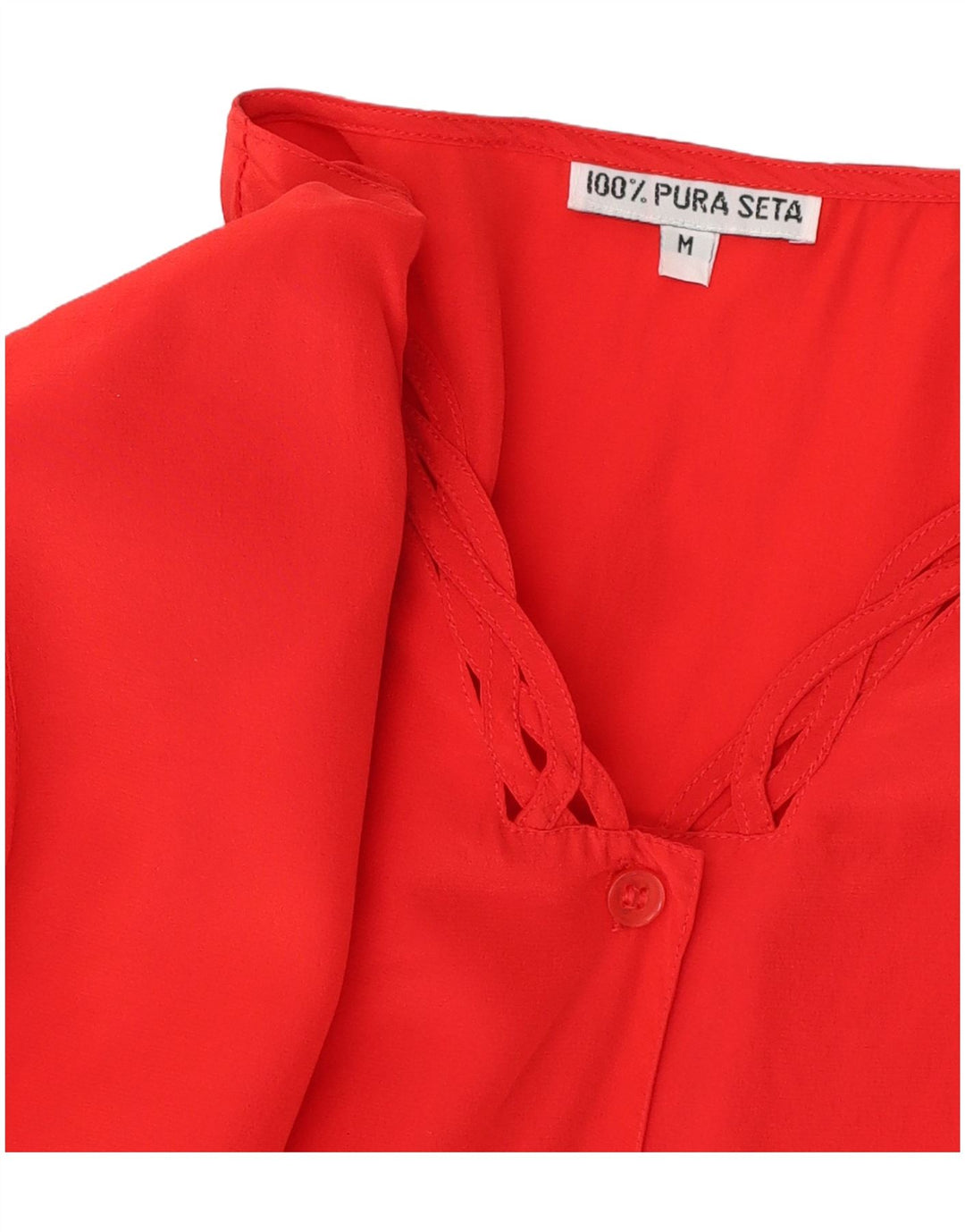 Camicetta camicia a maniche corte da donna vintage UK 14 seta rossa media