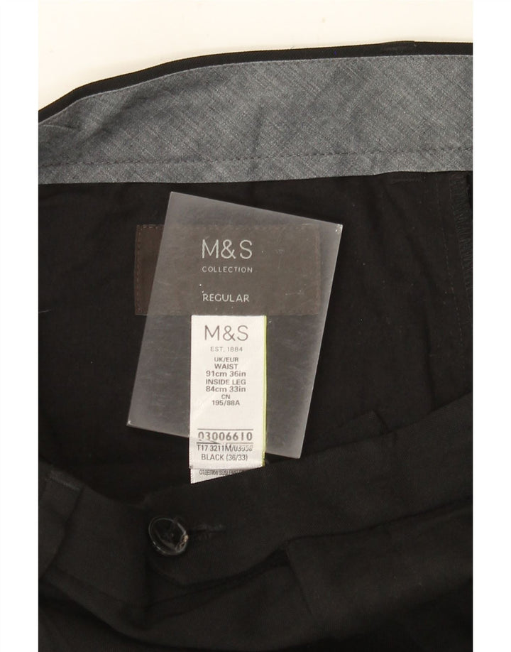 MARKS & SPENCER Pantaloni da abito vestibilità regolare da uomo W36 L33 Poliestere nero