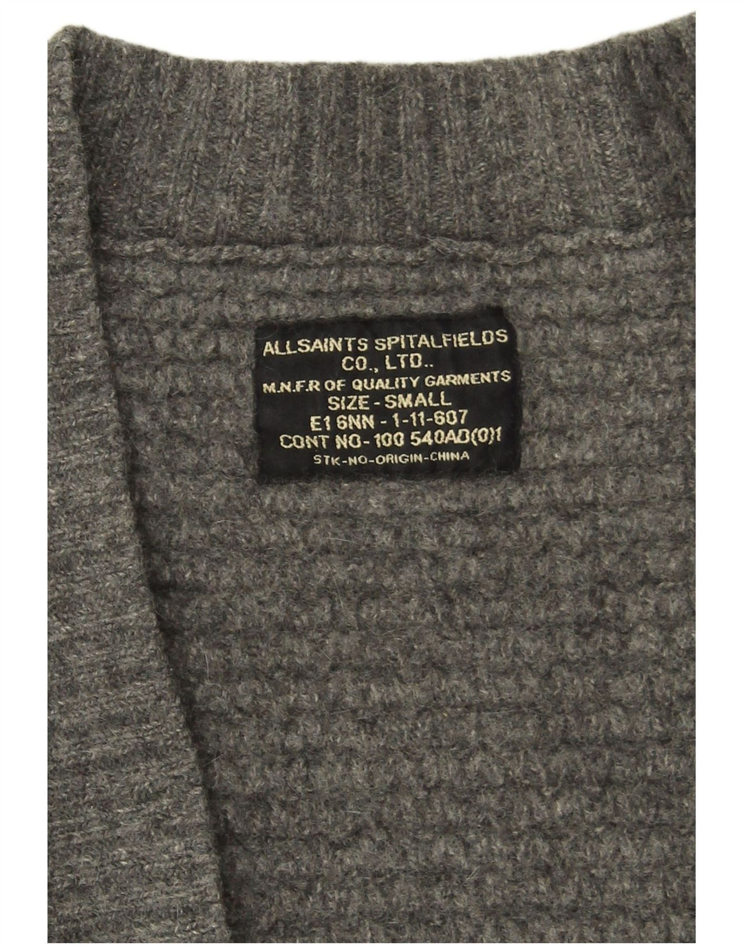 Maglione cardigan aperto da donna All Saints UK 10 piccolo lana d'agnello grigia