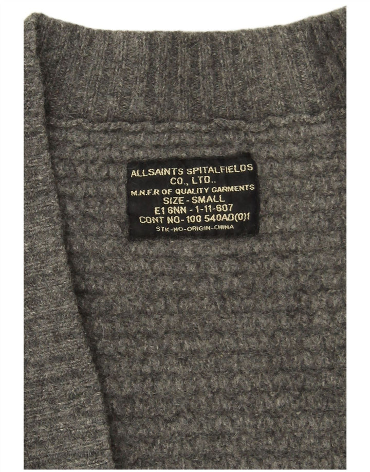 Maglione cardigan aperto da donna All Saints UK 10 piccolo lana d'agnello grigia