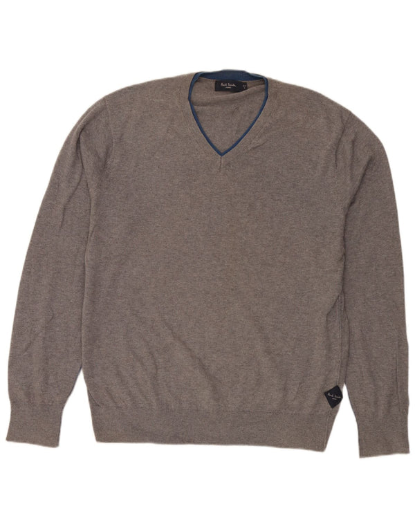 Paul Smith Mens V-Neck Jumper Sweater XL Grey Cotton