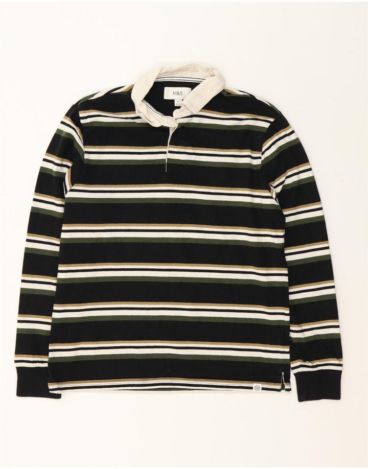 Polo da rugby da uomo a maniche lunghe Marks & Spencer a righe nere medie