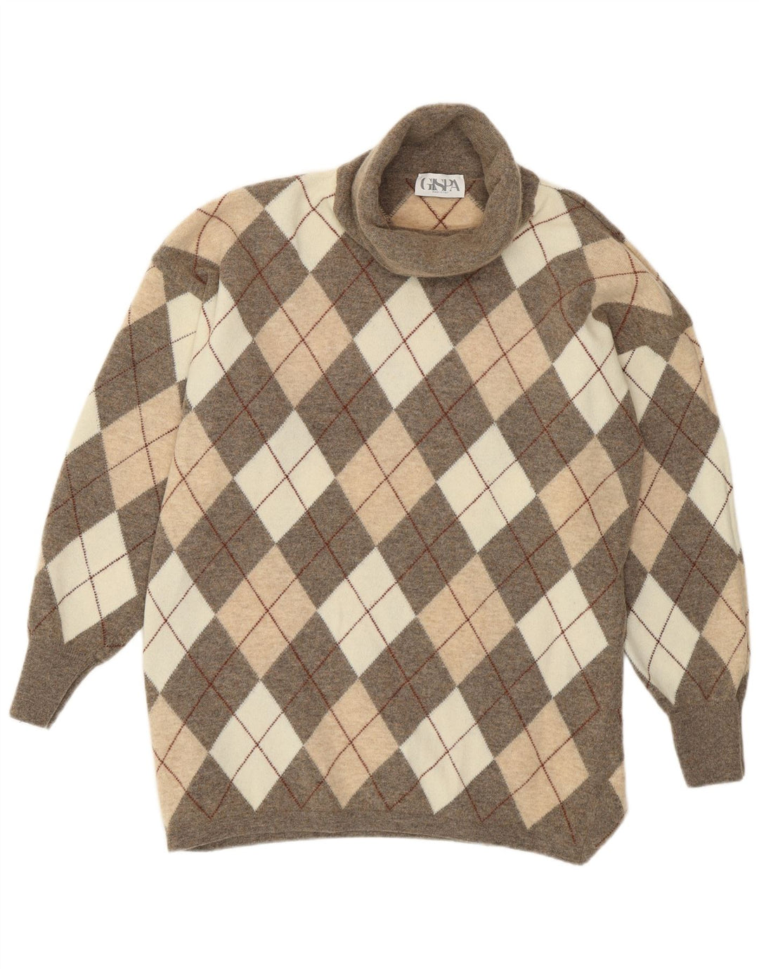 Maglione maglione a collo alto da donna Gispa UK 18 XL Grigio a rombi/diamante