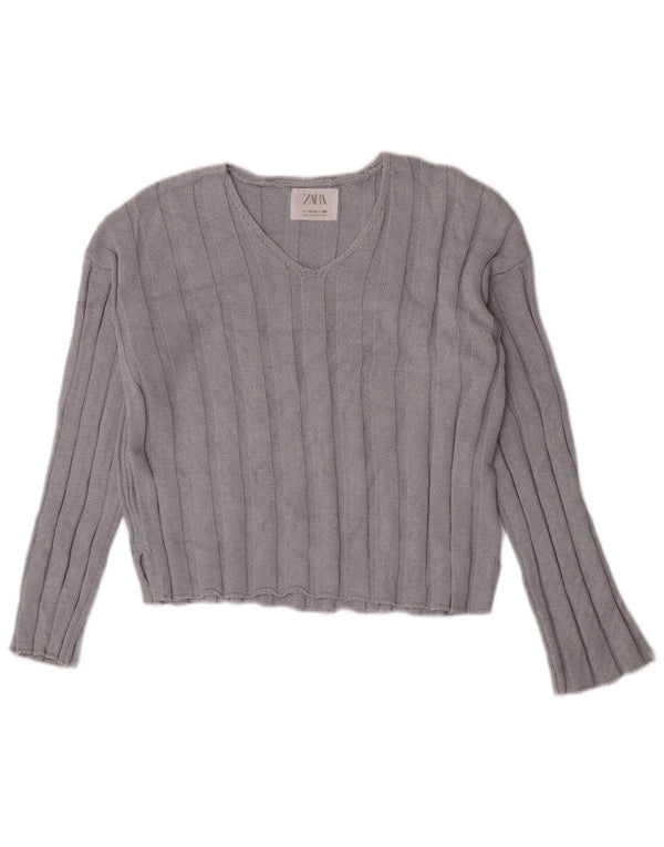 Maglione corto con scollo a V per ragazze Zara 13-14 anni in cotone blu