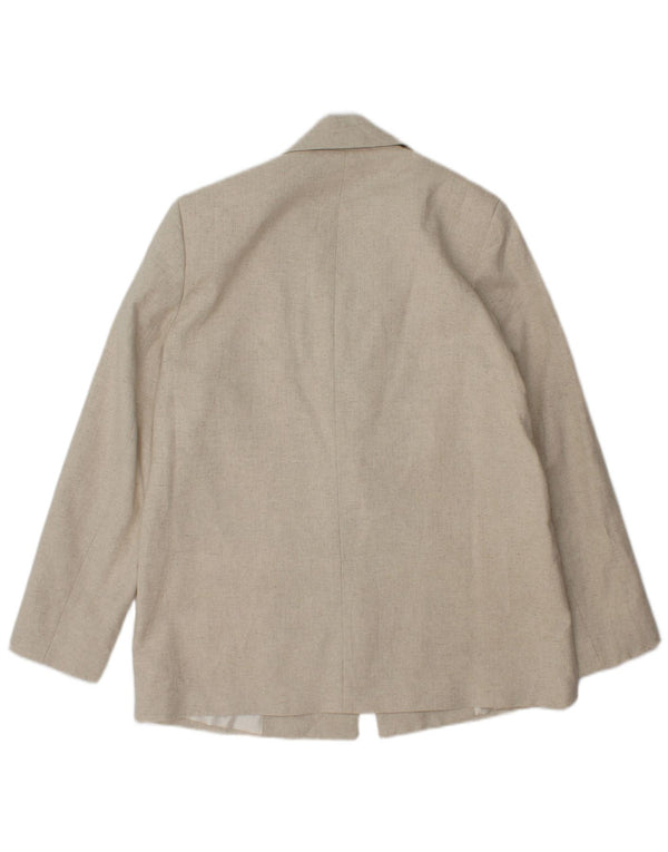Giacca blazer a 1 bottone da donna Zara UK 14 Acetato a spina di pesce beige medio