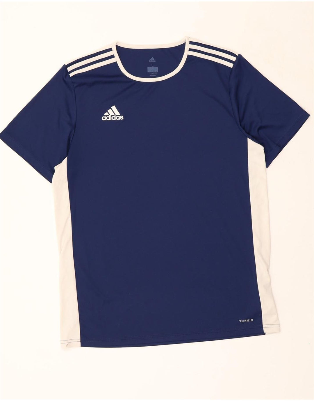 ADIDAS Mens Climalite T-Shirt Top Large Navy Blue Colourblock Polyester Vintage Adidas and Second-Hand Adidas from Messina Hembry 