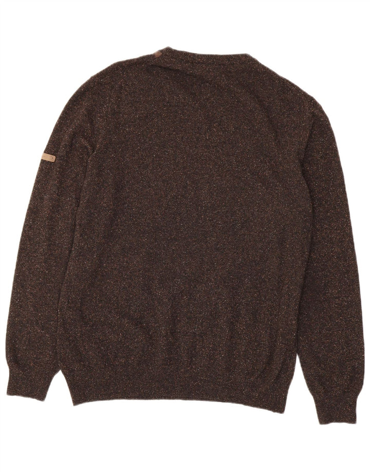 Maglione da uomo a girocollo Navigare, in lana a rombi/diamante, marrone medio