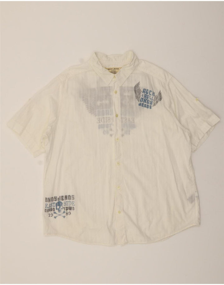 DKNY Mens Graphic Short Sleeve Shirt 2XL White Cotton Vintage Dkny and Second-Hand Dkny from Messina Hembry 