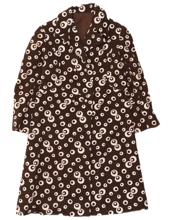 Soprabito da donna vintage UK 10 piccolo marrone geometrico