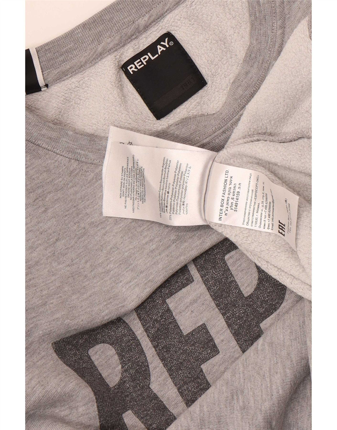 Replay Felpa con grafica da uomo Maglione in cotone chiazzato grigio medio