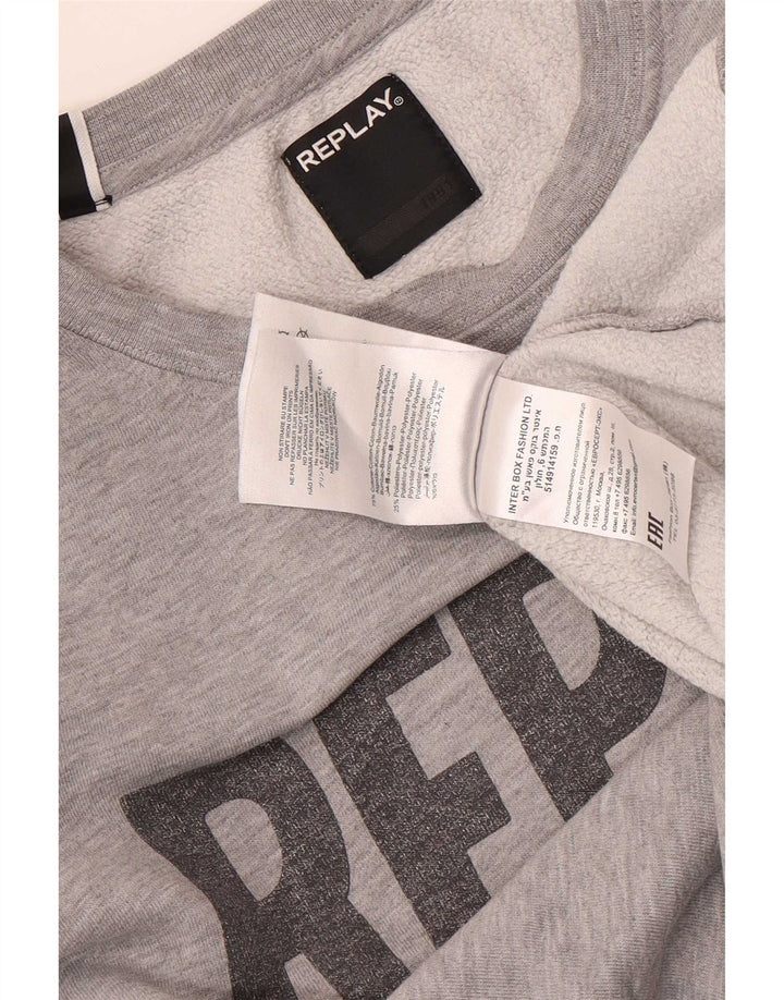Replay Felpa con grafica da uomo Maglione in cotone chiazzato grigio medio