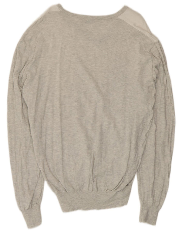 Maglione da uomo con scollo a V Luigi Bianchi, cotone grigio medio a rombi/diamante