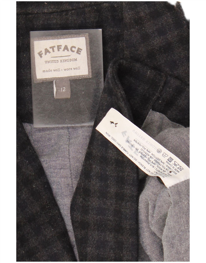 FAT FACE Womens 2 Button Blazer Jacket UK 12 Medium Navy Blue Gingham Wool