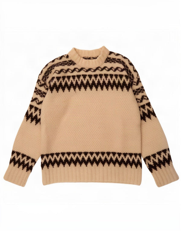 Maglione maglione girocollo da donna vintage UK 14 medio bianco sporco Fair Isle