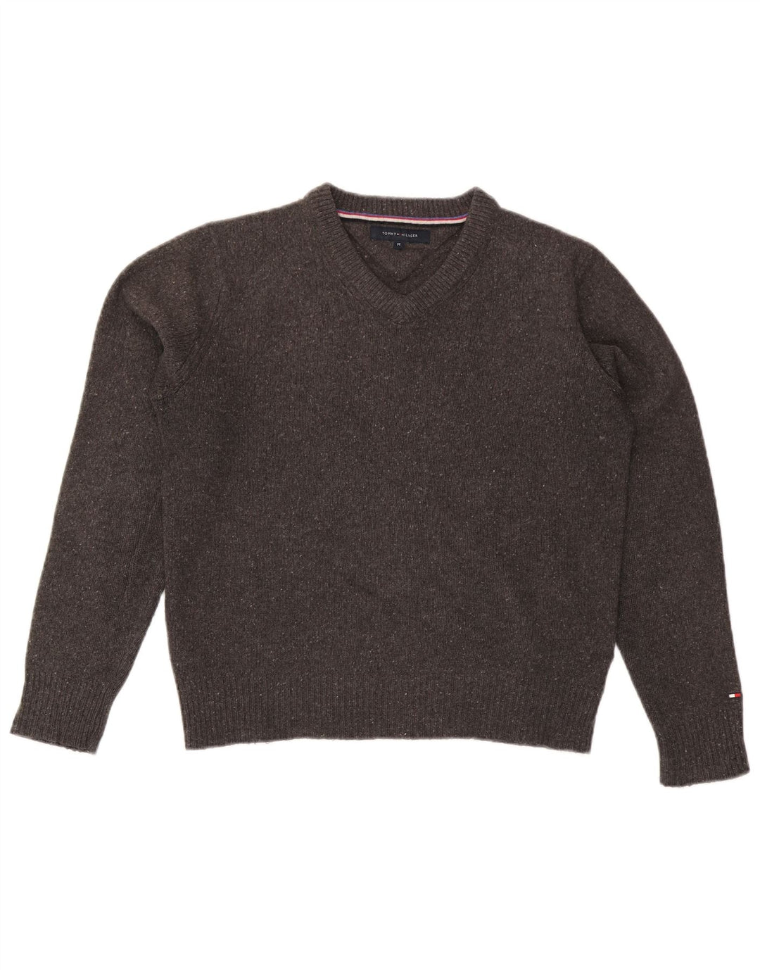 Maglione maglione con scollo a V da uomo Tommy Hilfiger Lana screziata grigio medio