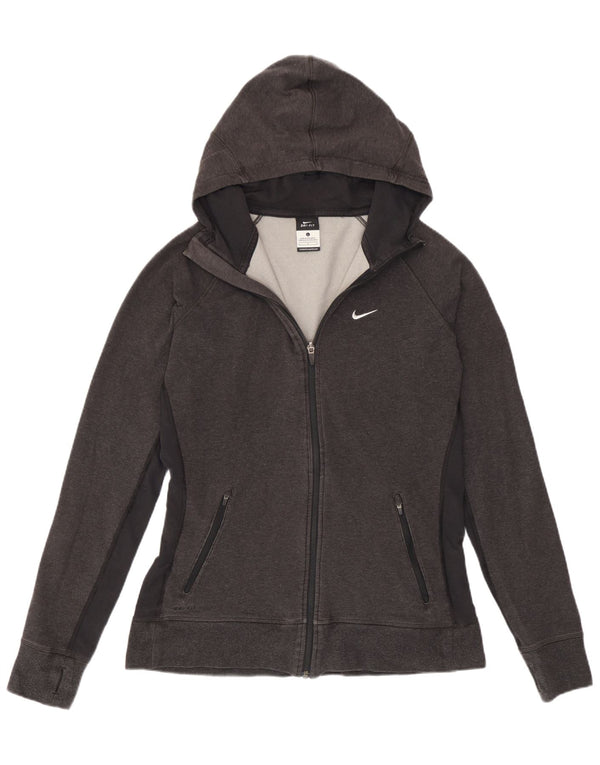 Felpa con cappuccio e zip Nike Dri Fit da donna UK 16 grande cotone grigio