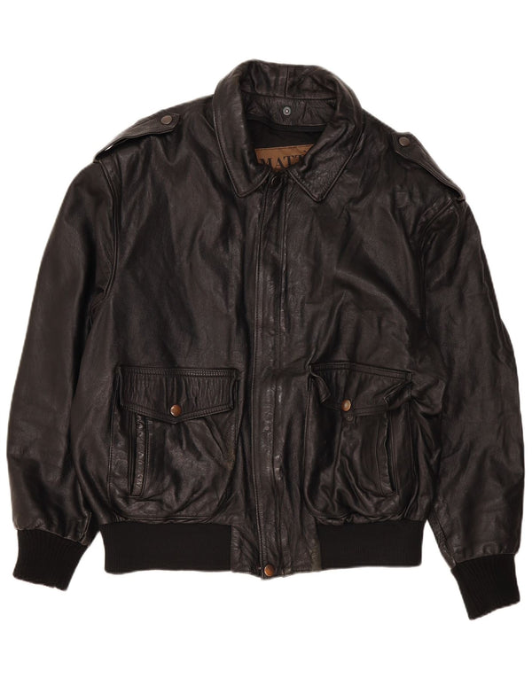 Giacca in pelle militare vintage da uomo UK 40 grande in pelle nera